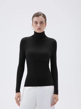 SUUKSESS $86 Black Cashmere Blend Ribbed Turtleneck Sweater MED NWOT
